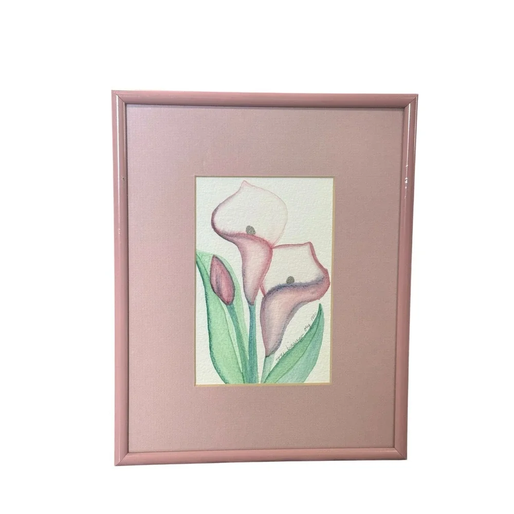 Vintage Toni Biewenga Ory Calla Lily Art Pair Signed 1990 Pink Floral Wall Decor